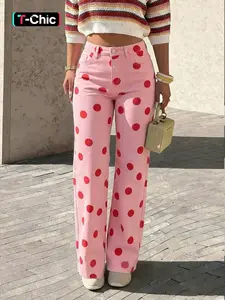 Women's Polka Dot Jeans, Casual Fashion Denim, High Waist Loose-Fit Wide Leg Long Pants, Casual Stretch Fabric, All-Season Fashion, Daily Wear