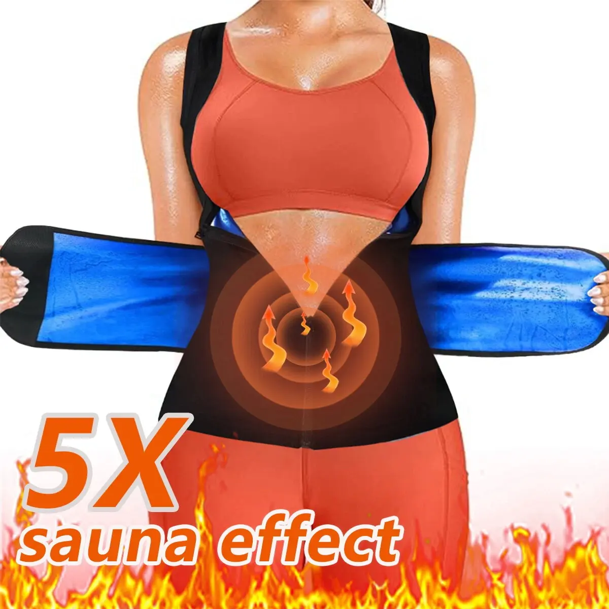 Women's Sauna Shirt, Tummy Control Waist Trainer Vest, Compression  Sauna Sweat Shirt, Double layer Vest, Sauna Suit Workout Sauna Vest, Adjust Belt, Zipper Shapewear