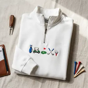 Embroidered Golf Icons Quarter Zip: Sporty Golf Club Crewneck
