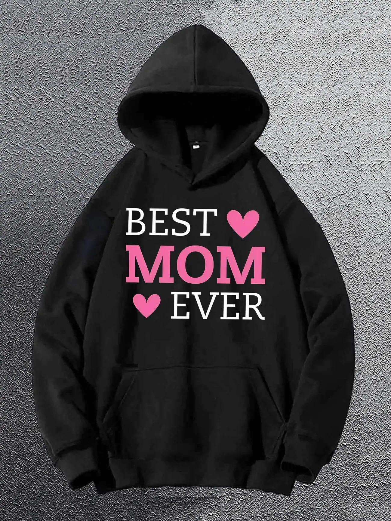 Best Mom Ever Letter‑Heart Graphic Unisex Oversized Hoodie, Kangaroo‑Pocket Long‑Sleeve Pullover, Casual Fall‑Winter Top, Ideal Gift For Mother's Day, Birthday And Christmas