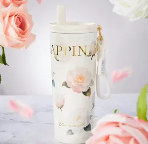 2026 Roaming Garden White 700ML Straw Coffee Thermos Cup Girls' High-looking Portable Heat Insulation Cold Double Drinking Coffee Accompanying Cup Portable Straw Water Cup Straw Thermos Cup