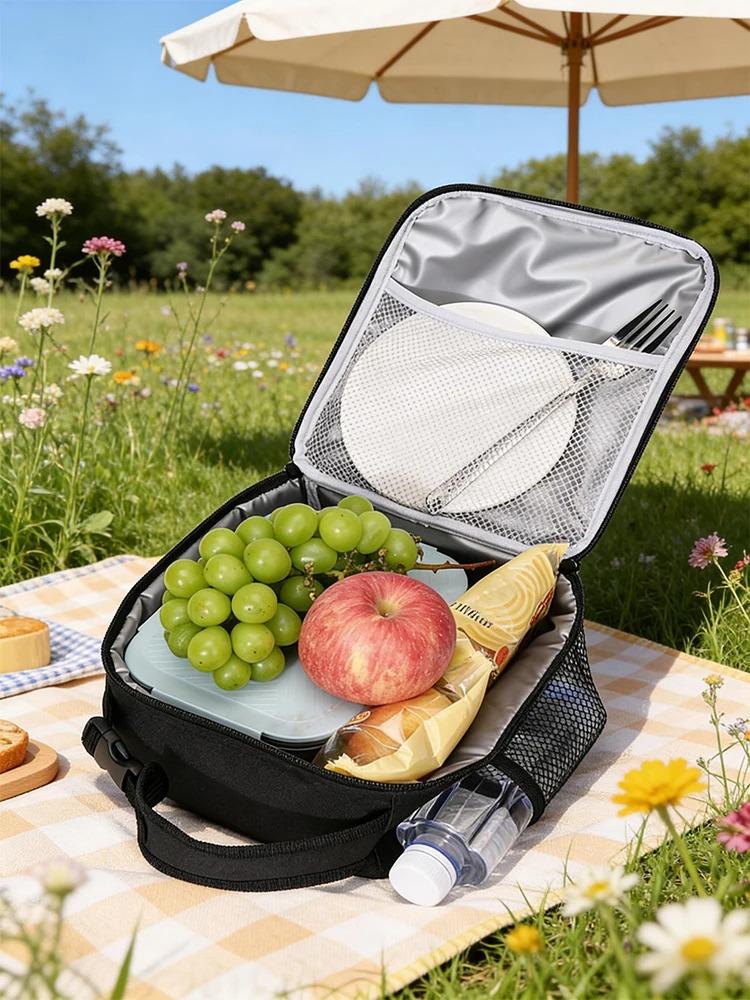 Unisex Pure Color Lunch Bag with Handle Card Buckle Design Thermal Insulation Reusable for Daily Commuting Back to SchoolCamping