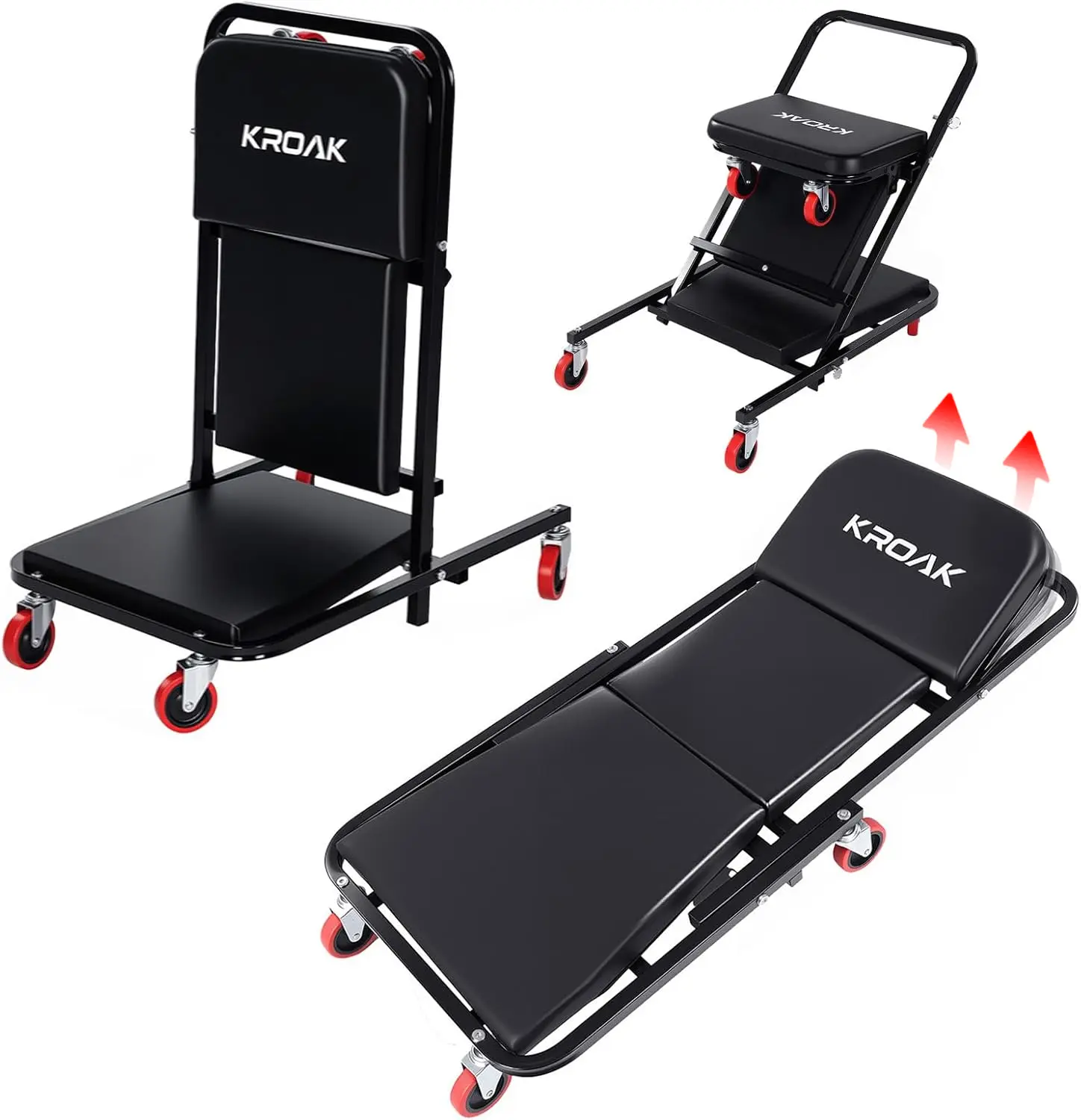 4 in 1 Creeper, 40 Inches Z Creeper Seat 2025 Upgraded 450 lbs Capacity Garage Chair Adjustable Rolling Folding Car Creeper with 6 pcs 3" Wheels,Lay Down or Sit for Garage, Shop, Auto Repair
