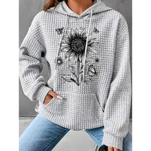 Women’s Trendy Butterfly Print Hoodie, Long-Sleeve Pullover with Pocket, Casual Top for Autumn & Winter, Comfortable Fit