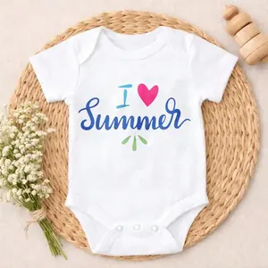 Cotton Baby Bodysuit I Love Summer Print 100% Pure Cotton Tag-Free Snap Closure Breathable Lightweight Cute Print Perfect For Daily Wear