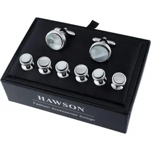 Mens Mother of Pearl Cufflinks and Studs Set for Tuxedo Shirt Studs for Men with a Gift Box