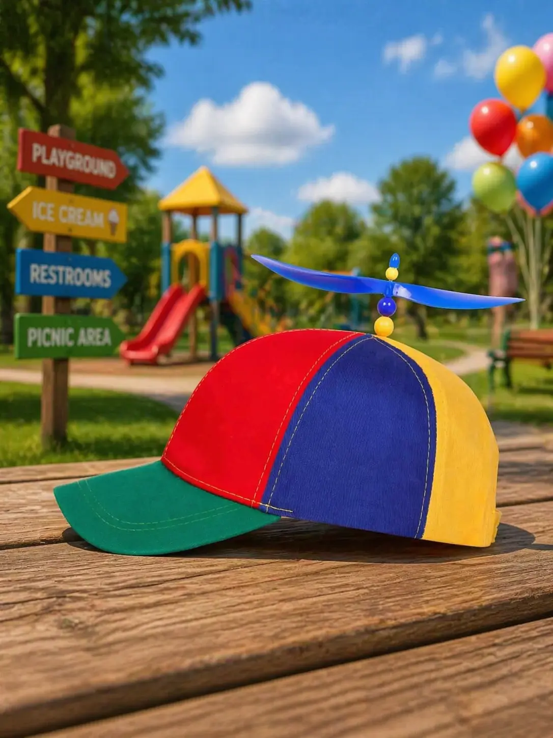 Unisex Adjustable, Lightweight, Comfortable Colorful Rainbow Stripe Playful Propeller Helicopter Hat - Birthday Party Hat, Photo Props, Halloween Dress-Up Gift