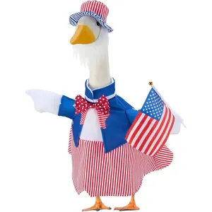 Patriotic Porch Goose Outfits for 23 Inch Lawn Statue, 4th of July Uncle Sam Costume for Plastic/Cement Statue, 250th Years Anniversary USA Sculpture Clothes for Garden Patio Party Decoration