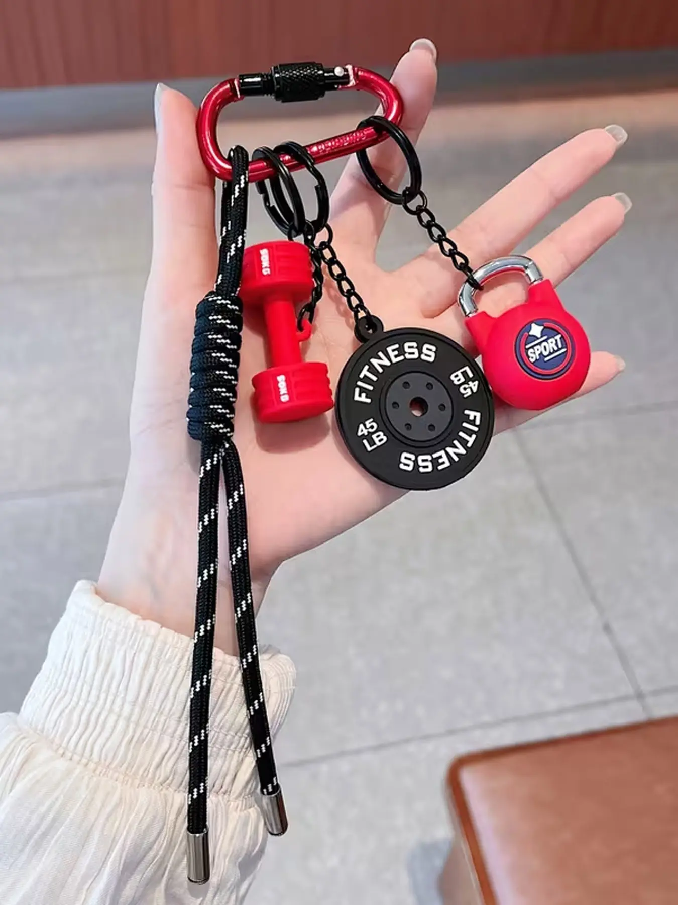 Sports Fitness Equipment Keychain, Sports Style Pendant, Dumbbell And Barbell Keychain Set, Keychain Accessories, Keychain For Bags, Suitable For Backpacks, Diy Keychain And Bag Decoration