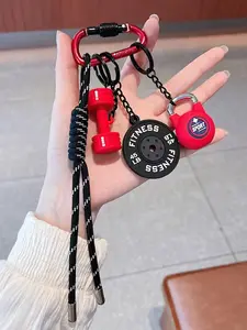Sports Fitness Equipment Keychain, Sports Style Pendant, Dumbbell And Barbell Keychain Set, Keychain Accessories, Suitable For Hanging On Backpacks, Including Dumbbell, Barbell Piece, and other decorative pendants, Diy Keychain And Bag Decoration