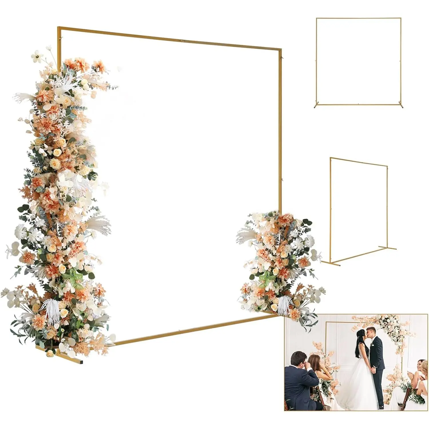 Ubesgoo 6.6ft Square Metal Balloon Arch Frame, Wedding Backdrop Support Stand with Flowers Compatibility for Ceremony, Indoor-Outdoor Party, Baby Shower (Home & Festive Supplies)