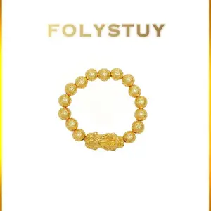 FOLYSTUYW178TexturedBeadBraceletwithMythicalCreatureCharm|IntricateCarvings,CulturalSymbolism,StatementStyle,IdealforHeritage-Inspired&FashionLooks