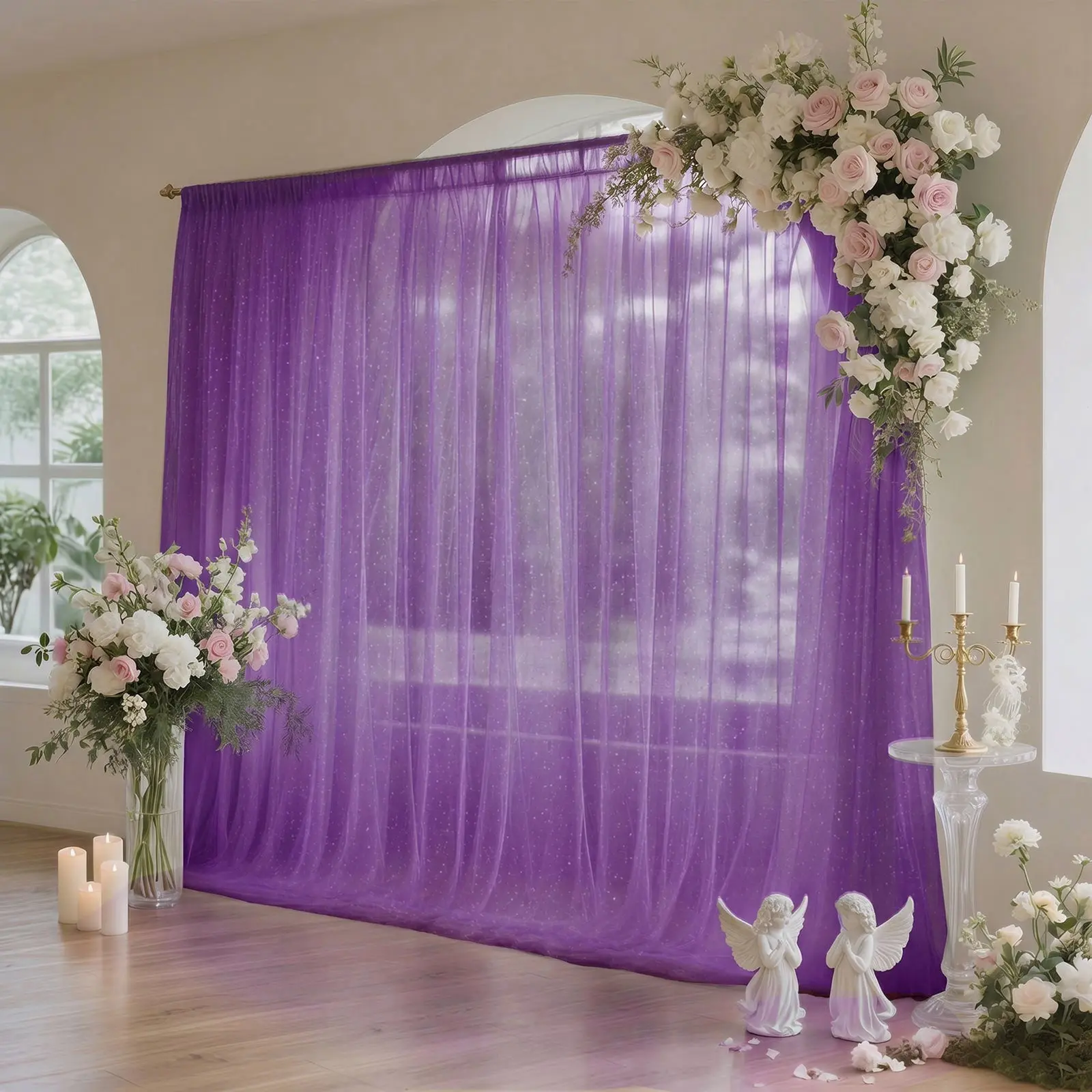 10x10 ft Purple Sheer Backdrop Curtain Single Panel - Wedding Arch Drape with Rod Pocket, Indoor/Outdoor Use, Machine-Washable for Bridal Showers, Backdrop Drape