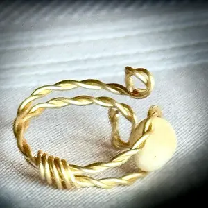 Quartz Braided 14k Gold Plated Copper Handmade Wire Wrapped Adjustable Size Ring for Stylish Everyday Wear