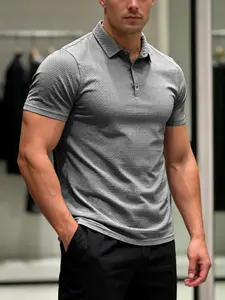 Men's Trendy Polo Shirt, Breathable Waffle Knit Fabric, Soft Stretch Short Sleeve Tee, Classic Button Placket Design, Ideal for Sports, Work & Weekend