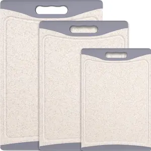 Extra Large Cutting Boards, Plastic Cutting Boards for Kitchen (Set of 3) Cutting Board Set Dishwasher Chopping Board with Juice Grooves Easy-Grip Handles, Beige,