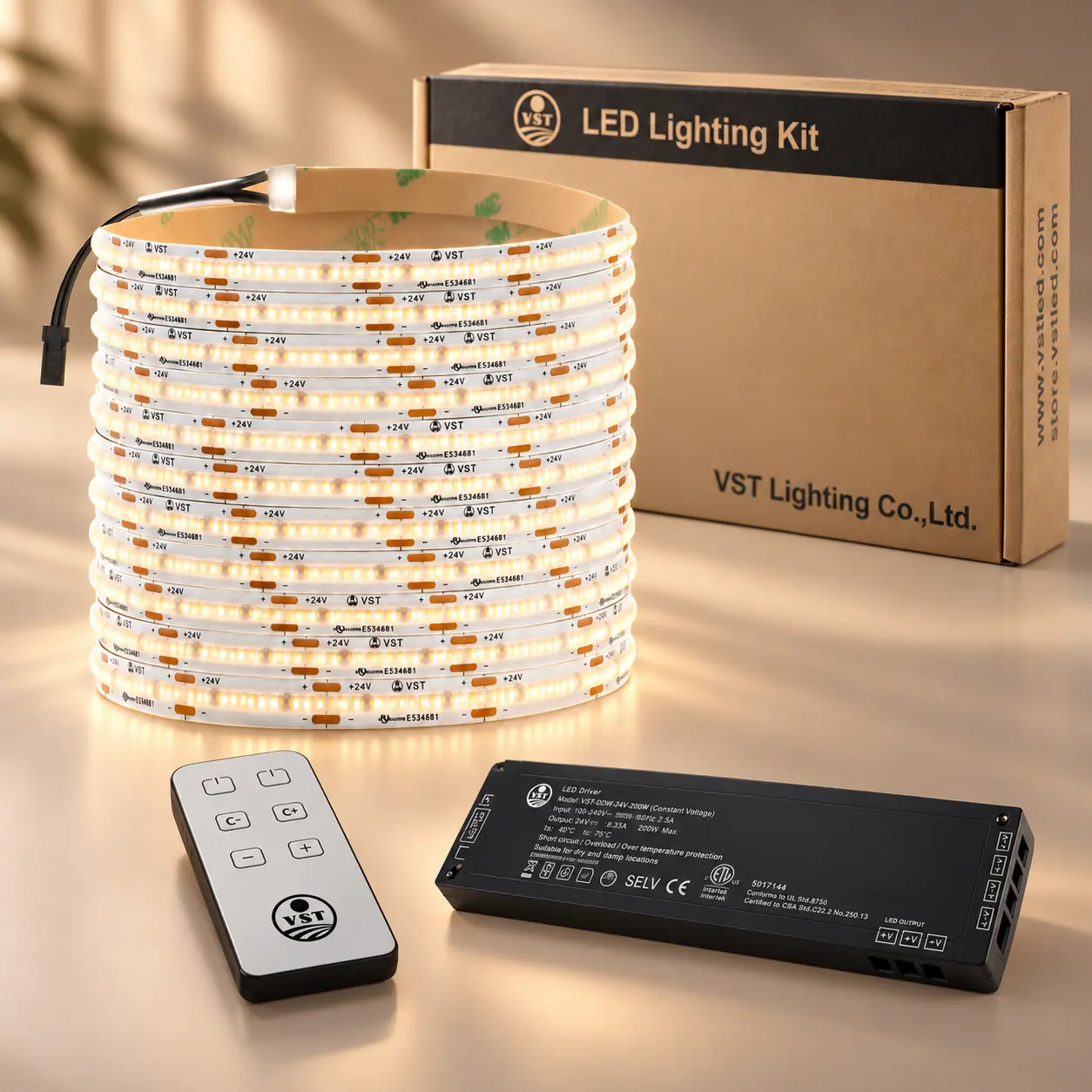 24V COB LED Strip Lights (24V Input), 16.4FT Indoor Recessed Bedroom Tape Light, 2700K-6500K Adjustable CCT, Dimmable, Linkable, CRI 93+, 2400 LEDs, Better Heat Dissipation, Remote & 48W Driver