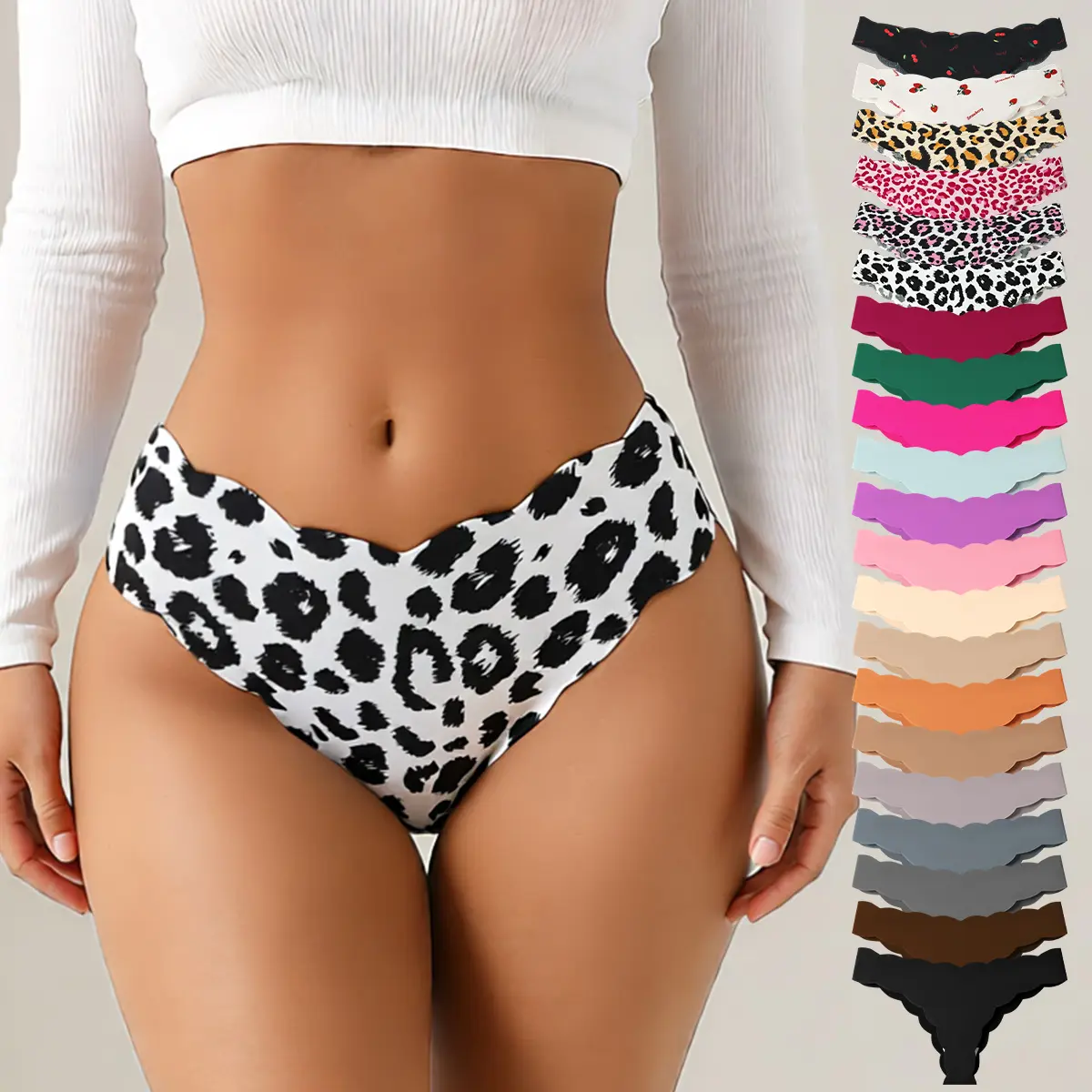 HOTCOM 21-Pack Women's Seamless T-Back Underwear with Wavy Edge, Breathable Soft Elastic Briefs for All Seasons, Comfortable Daily Wear