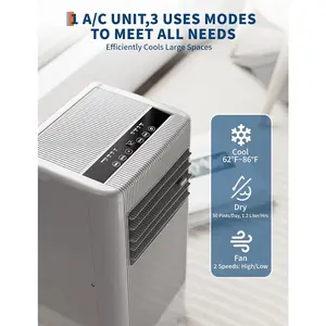 10,000 BTU Portable 3-in-1 – Quiet Cooling, Built-in Dehumidifier & 3-Speed Fan – Remote, Window Kit – Black Control Panel, US Standard
