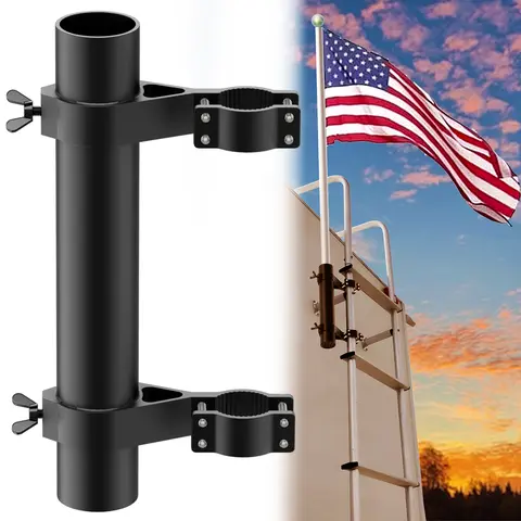 Aluminum RV Ladder Flagpole Holder- Fits Flagpoles 1" to 1.74" Diameter- Durable Flag Mount, Ideal for Camper Travel Trailers & Outdoor Accessories