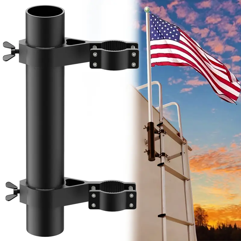 Aluminum RV Ladder Flagpole Holder- Fits Flagpoles 1" to 1.74" Diameter- Durable Flag Mount, Ideal for Camper Travel Trailers & Outdoor Accessories