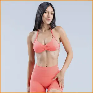 H Solara Outdoors Womens Strappy Workout Set  Seamless Sculpting Bra & Shorts Outfit