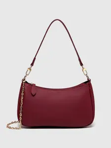 Vintage Fashion Burgundy Shoulder Clutch Bag, Textured Fabric Chain Crossbody Small Bag, Versatile Two Strap Design, Crossbody Clutch Purse