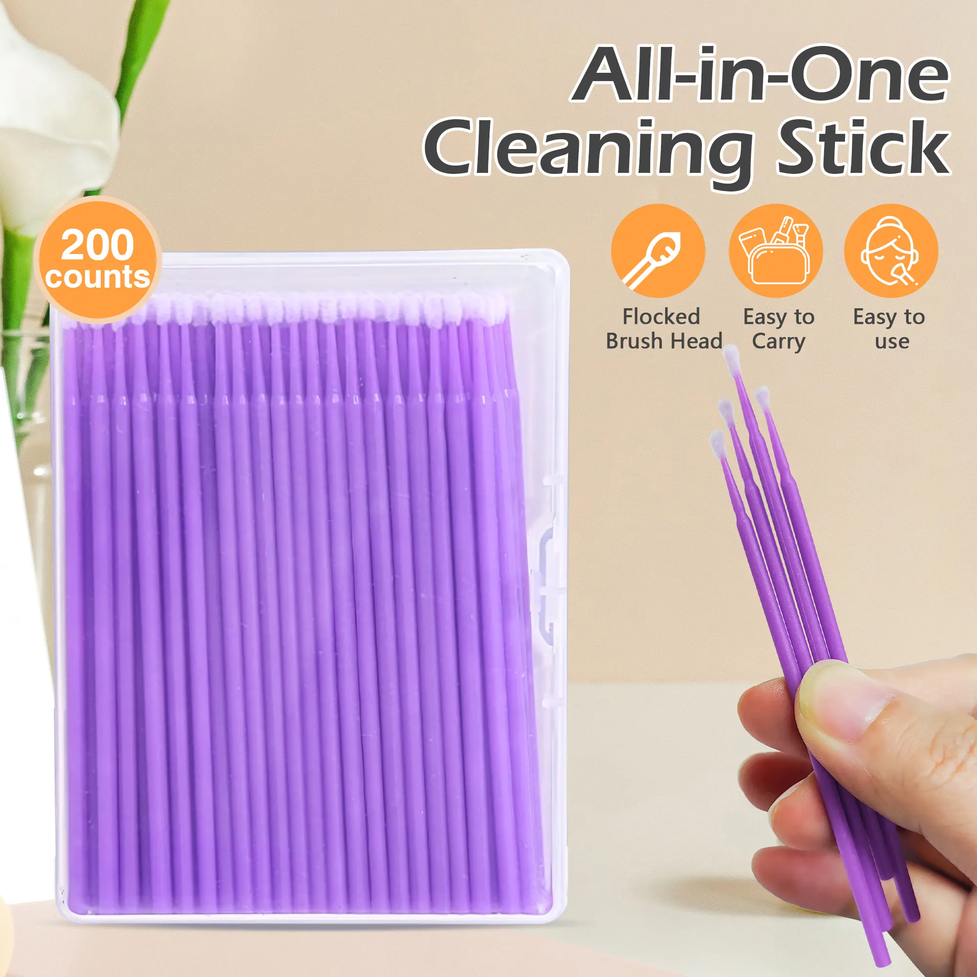 200-Count Hair-Free Tip Cotton Swabs Bulk Pack - Gentle Disposable Makeup Tools with Dense Bristles, No Residue, Sensitive Touch - 200 Swabs on Hand for Eyebrow Powder, Eyeshadow, Eyeliner, Brow Maintenance, Eyebrow Mistake Fix, Lash Care, Miniature