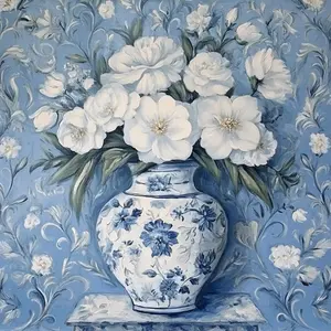 10" x 10" Blue Chinoiserie Vase Sign TTE-228