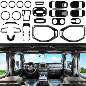 23PCS Full Set Interior Decoration Trim Kit for Jeep Wrangler JL JLU Gladiator JT 2018-2023 Steering Wheel Door Handle Air Conditioning Vent Cup Holder Reading Light Headlight Gear Cover (Black) (Carbon Fiber) (Forging Pattern) (Red) (Pink) (Purple)