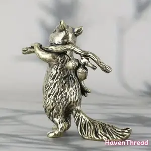 Vintage Brass Squirrel Statue, Antique Copper Art Home Decor, Ideal Tea Pet Collectible & Gift, Perfect for Living Room, TV Stand, Porch, Heavy Metal Figurine