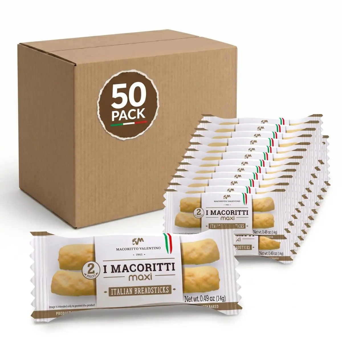 I Macoritti MAXI Breadsticks | Dip & Bread Sticks Snacks - Authentic Italian bread Snack, Grab-and-Go Convenience, Oven-Baked, Non-GMO, Zero Sugar, Preserve Free, Made in Italy - 0.49 oz, Pack of 10