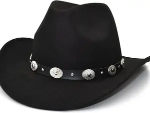 Western Cowboy, Cowgirl Hat, Black & Silver Strap, Men Women, Wide Brim