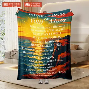 Condolence Gift for Mother's Passing - Memorial Bereavement Gift - Sunrise Soft Flannel Blanket - Women's Heartfelt Remembrance - Comforting Funeral or Birthday Homage to Grandmother - 280g All-Season Sofa Bed Decoration, Comforting Design, Warm Material