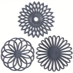 3PCS Silicone Trivets for Hot Dishes Trivet Mat Hot Pot Holder Hot Pads for Table Countertop Non-Slip Heat Resistant Modern Kitchen Hot Pads Round Trivets for Hot Pots and Pans Kitchen Hot Pads BPA Free Food Grade Safe Set Coasters Oven Tableware Grey