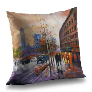 360 Stand 14x14 in Poly Twill Throw Pillow - Plush Fill, Fall Orange City Street Scene Design, Home Decor Accessory for Bedding Linens (Textiles & Soft Furnishings, Pillows & Bed Wedges), 14-Inch Standard Pillows