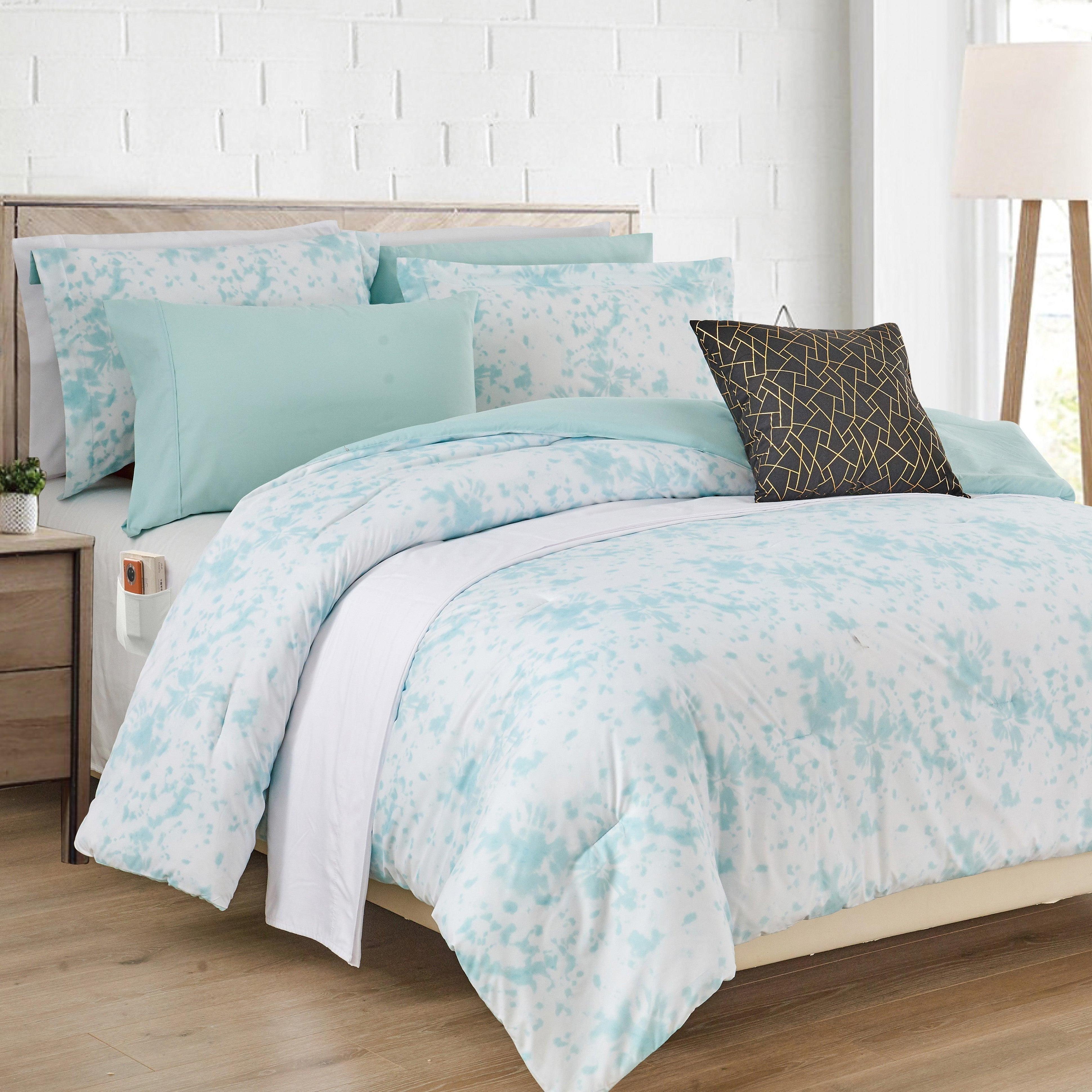 Elegant Comfort 10-Piece Tie-Dye Comforter Set – Colorful Boho Design with 6-Piece Sheet Set & Double Sided Storage Pockets