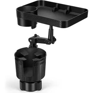 Car Cup Holder Tray, Car Food Tray for Eating with Phone Holder, Large Car Cup Holder Expander with Adjustable Base, Fit in 2.52-3.54 inch Car Holder, Road Trip Essentials