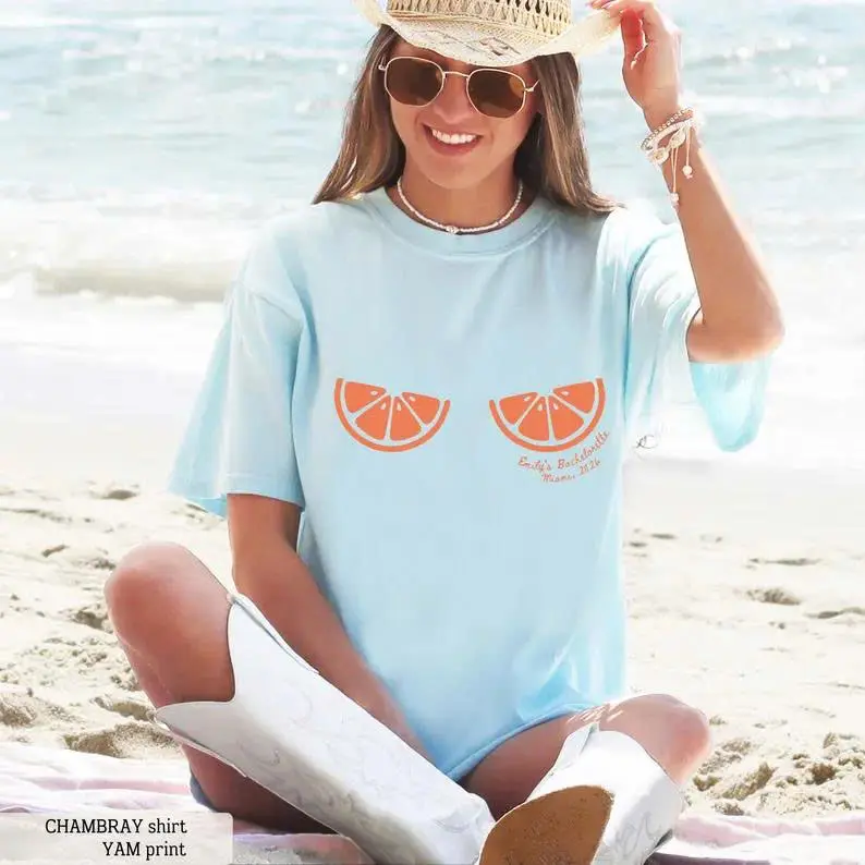 Summer Bachelorette Party Shirts, Bikini Bachelorette Tee, Orange Main Squeeze Bach,  Miami Bridesmaid Gift
