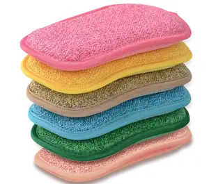 Multipurpose Kitchen Scrub Sponges, Heavy Duty Cleaning Non-Scratch Scrub Sponge, Reusable Microfiber Sponge for Household Cleaning, Six Color Packaging (6pcs)