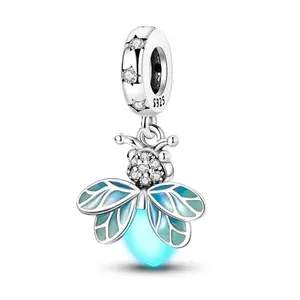 MULA 925 Silver Plated Firefly Luminous Pendant | Luminous Enamel Jewelry | Midsummer Night's Dream Collection | Compatible with Pandora Bracelets | Unique Gift for Women and Girls
