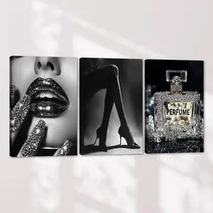 Wooden Framed Canvas Painting, 3 Counts/set Fashion Woman Pattern Wall Art, Wall Decor for Home Living Room Bedroom Office, Ornaments, Modern Home Decor