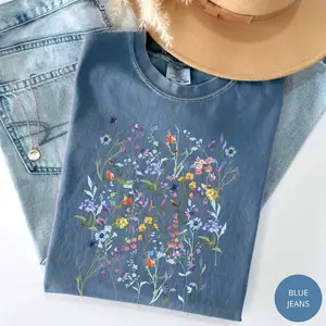 Comfort Colors Vintage Pressed Flowers T-Shirt, Boho Cottagecore T-shirt, Botanical Floral Tee, Wildflowers Tee, Gift For Gardener, Trendy Summer Tee - TrendWear USA