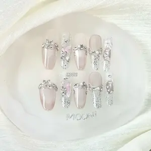 < Lumina Dream (E008) >Mooni Nail Glamorous Collection -100% Handcrafted 3D Press-On Nails，Reusable, Long-Lasting, Salon-Quality. Original design, trendy and elegant. Comes with nail art tools, suitable for daily, office, festival&party wear.