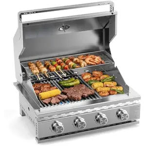 R.W.FLAME 28-Inch Gas Grill Built-In Head, 4-Burner Propane Grill, Heavy Duty 304 Stainless Steel Construction, 8000 * 4 BTU Built-In Grill for Outdoor Cooking