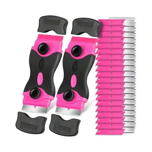2-Piece Rose Dual-Head Handheld Scraper Set, Includes 20 Plastic & Metal Blades, Ideal for Car Windows Glass Wood Kitchen Use Tool