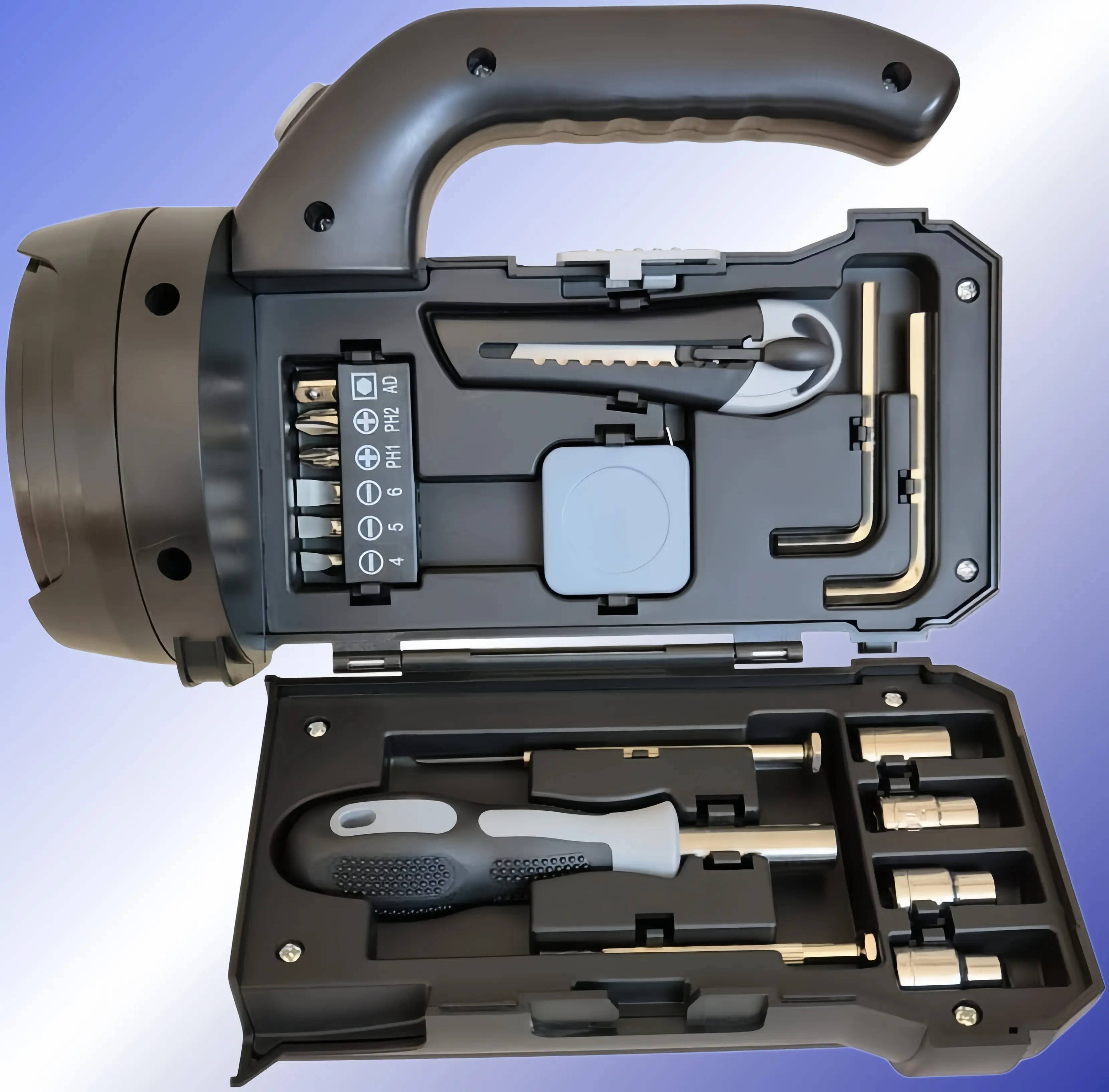 Portable  Flashlight Tool Set, 17-in-One Household Hand Tool Kit with Screwdriver Bits, Socket Sleeves,  and Hex Wrenches
