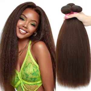 Brown Kinky Straight Bundles Yaki Straight Human Hair Bundles Unprocessed Brazilian Virgin Hair Kinky Straight Human Hair For Black Women