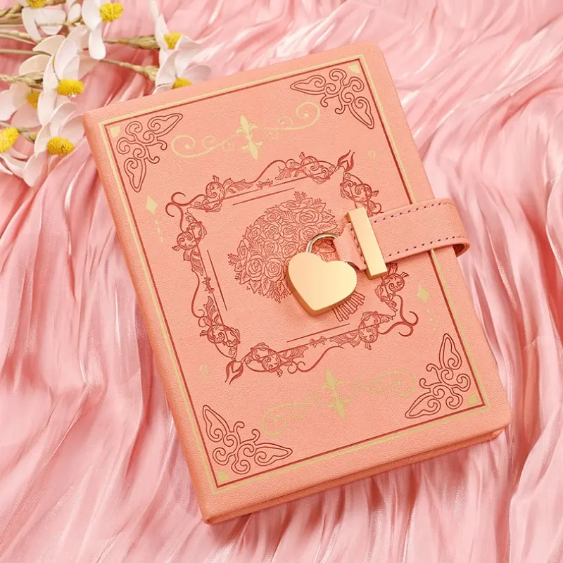 B6 Floral Locking Diary with Heart Clasp, 360 Page Vintage Journal with Gilded Edges for Girls, Notebook Journal