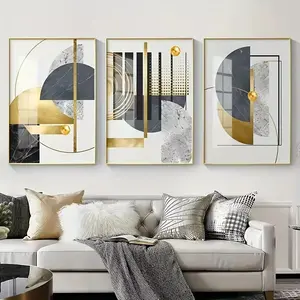 3pcs Modern Golden Abstract Geometric Art Patterns Canvas Painting Poster Wall Art Living Room Bedroom Decoration Frameless Mural Painting